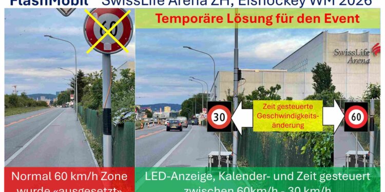 Swiss-LED Signage, Bernerstrasse Zürich, während Eishockey WM 2026 temporäre Speed Limit Steuerung 3 Swiss-LED Signage, Bernerstrasse Zürich, während Eishockey WM 2026 temporäre Speed Limit Steuerung 3